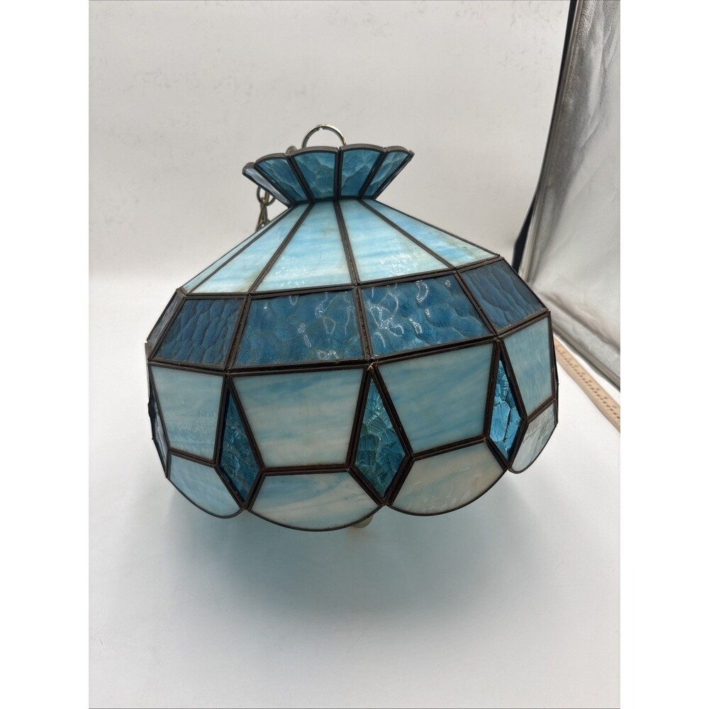 VINTAGE TIFFANY STYLE HANGING CEILING LIGHT FIXTURE 19" DIAMETER RARE!!!
